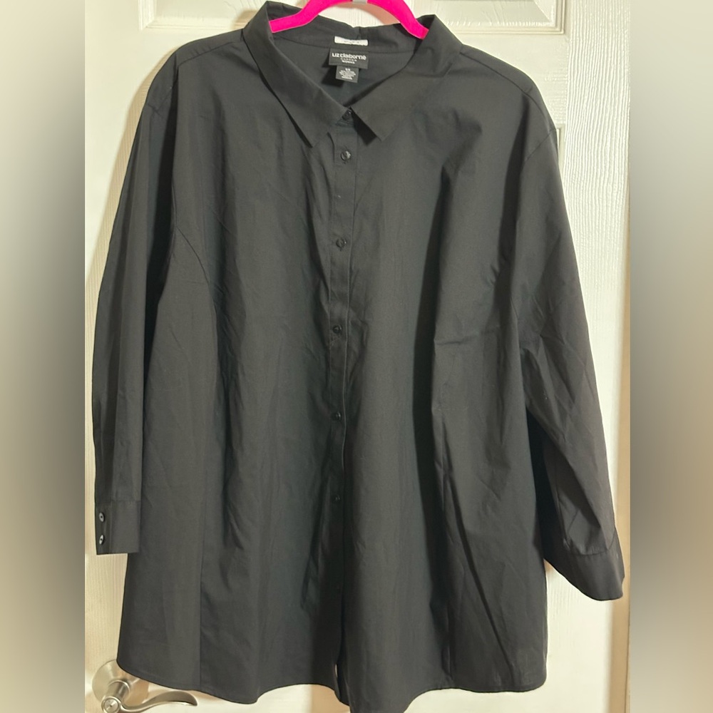Women's Plus Size Liz Claiborne Black Casual Button Down Shirt